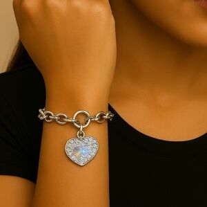Women’s Swarovski Crystal Heart Bracelet – Chic Sterling Silver Overlay, Jewelry